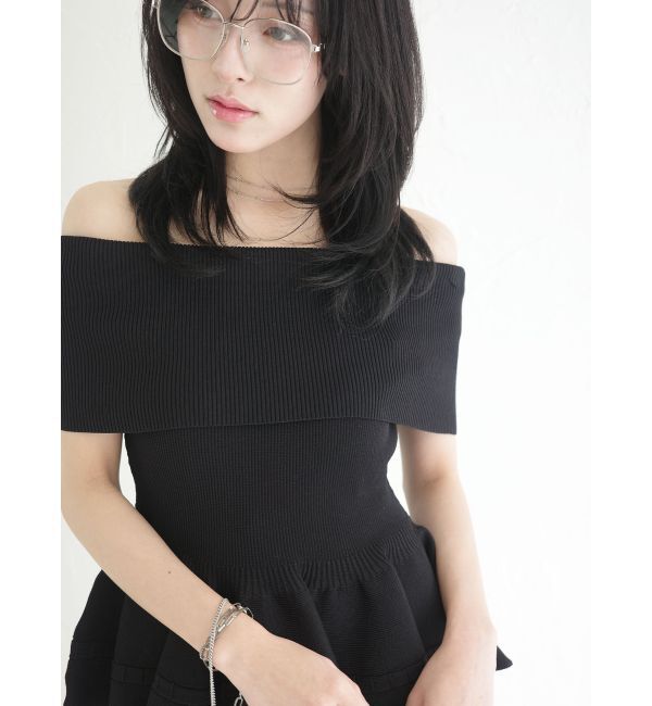 LAGUNAMOON「ペプラムオフショルニットプルオーバー」|ニット・セーター|ブラック