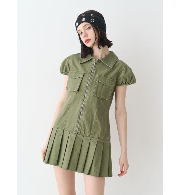jouetie「ミリタリープリーツミニワンピース」|ワンピース|カーキ