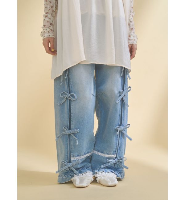 merry jenny「バレルレッグリボンデニムパンツ」|デニム|