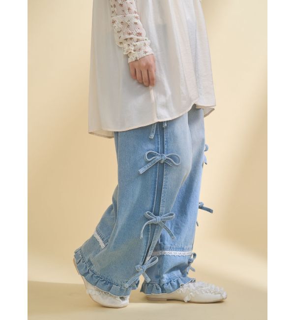 merry jenny「バレルレッグリボンデニムパンツ」|デニム|