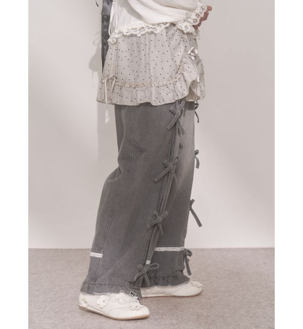 merry jenny「バレルレッグリボンデニムパンツ」|デニム|