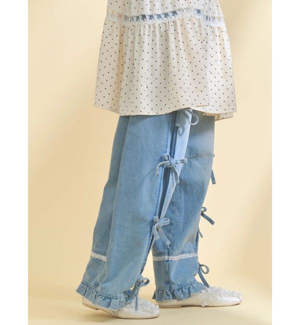 merry jenny「バレルレッグリボンデニムパンツ」|デニム|