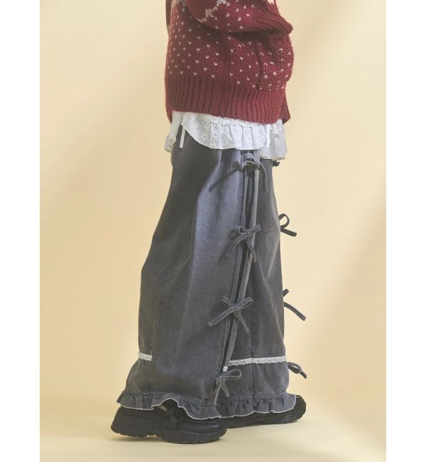 merry jenny「バレルレッグリボンデニムパンツ」|デニム|