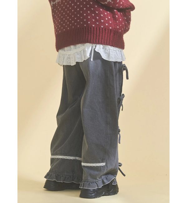 merry jenny「バレルレッグリボンデニムパンツ」|デニム|