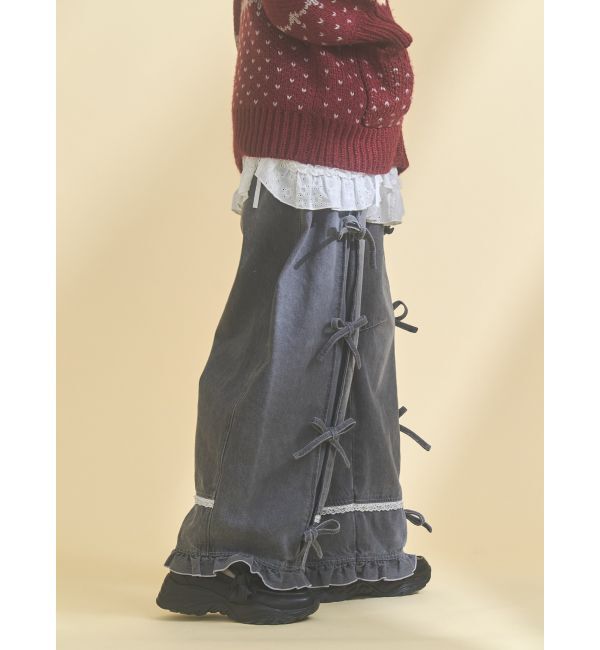 merry jenny「バレルレッグリボンデニムパンツ」|デニム|