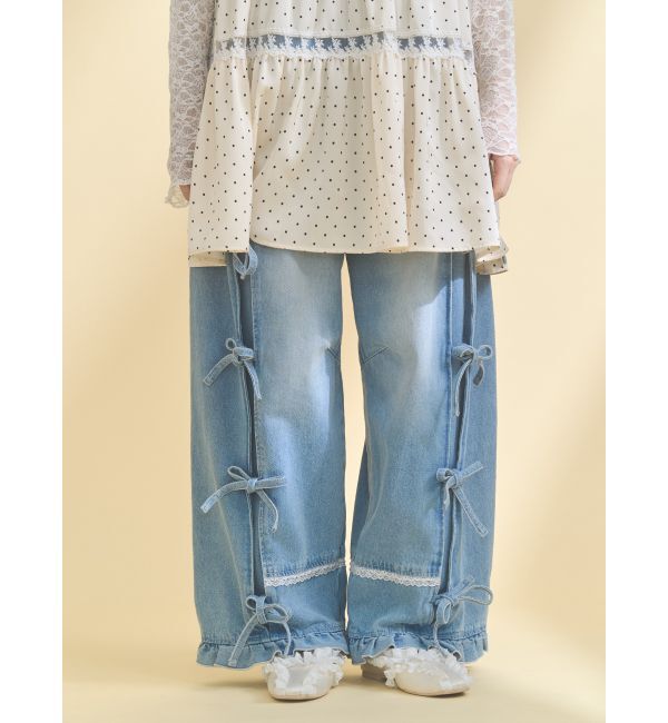 merry jenny「バレルレッグリボンデニムパンツ」|デニム|