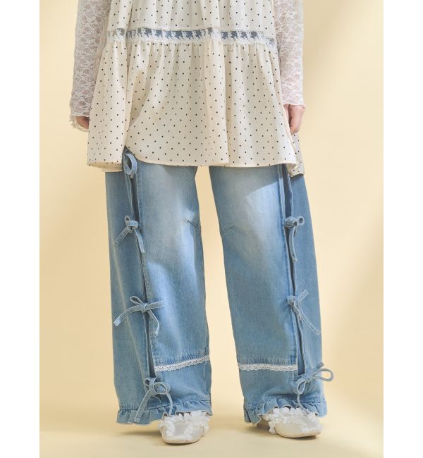 merry jenny「バレルレッグリボンデニムパンツ」|デニム|