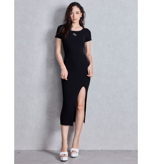 GYDA「GGプレートハーフスリーブLONGニットワンピース」|ワンピース|ブラック