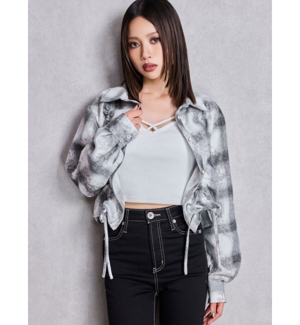 GYDA「ドロストショートGRUNGEチェックシャツ」|シャツ・ブラウス|