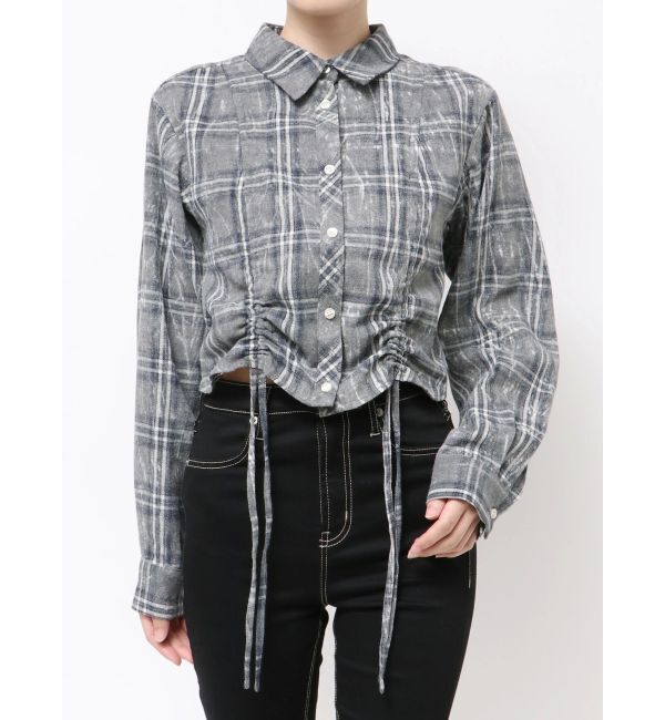 GYDA「ドロストショートGRUNGEチェックシャツ」|シャツ・ブラウス|グレー