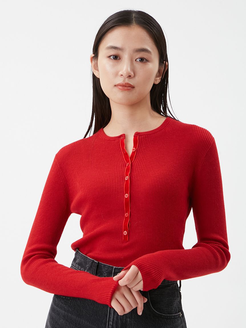 Mila Owen「ベロアヘンリーネックリブニット」|ニット・セーター|