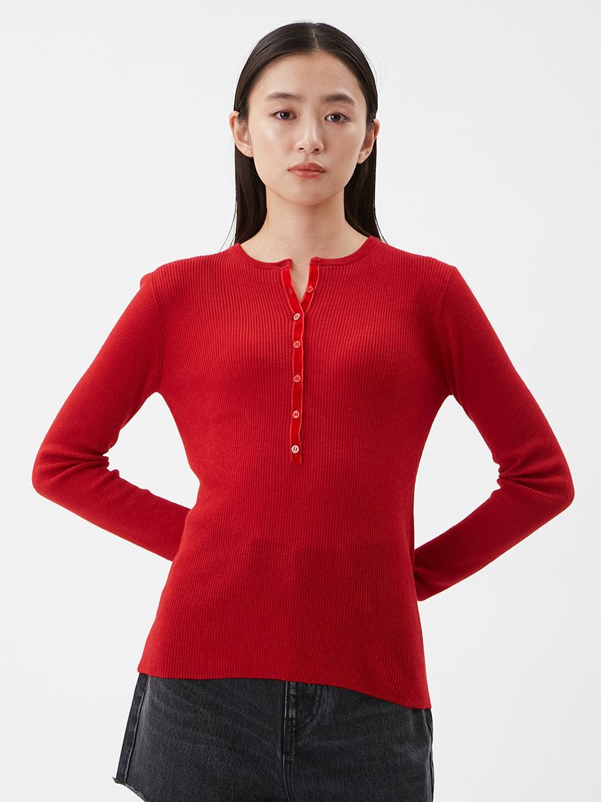 Mila Owen「ベロアヘンリーネックリブニット」|ニット・セーター|