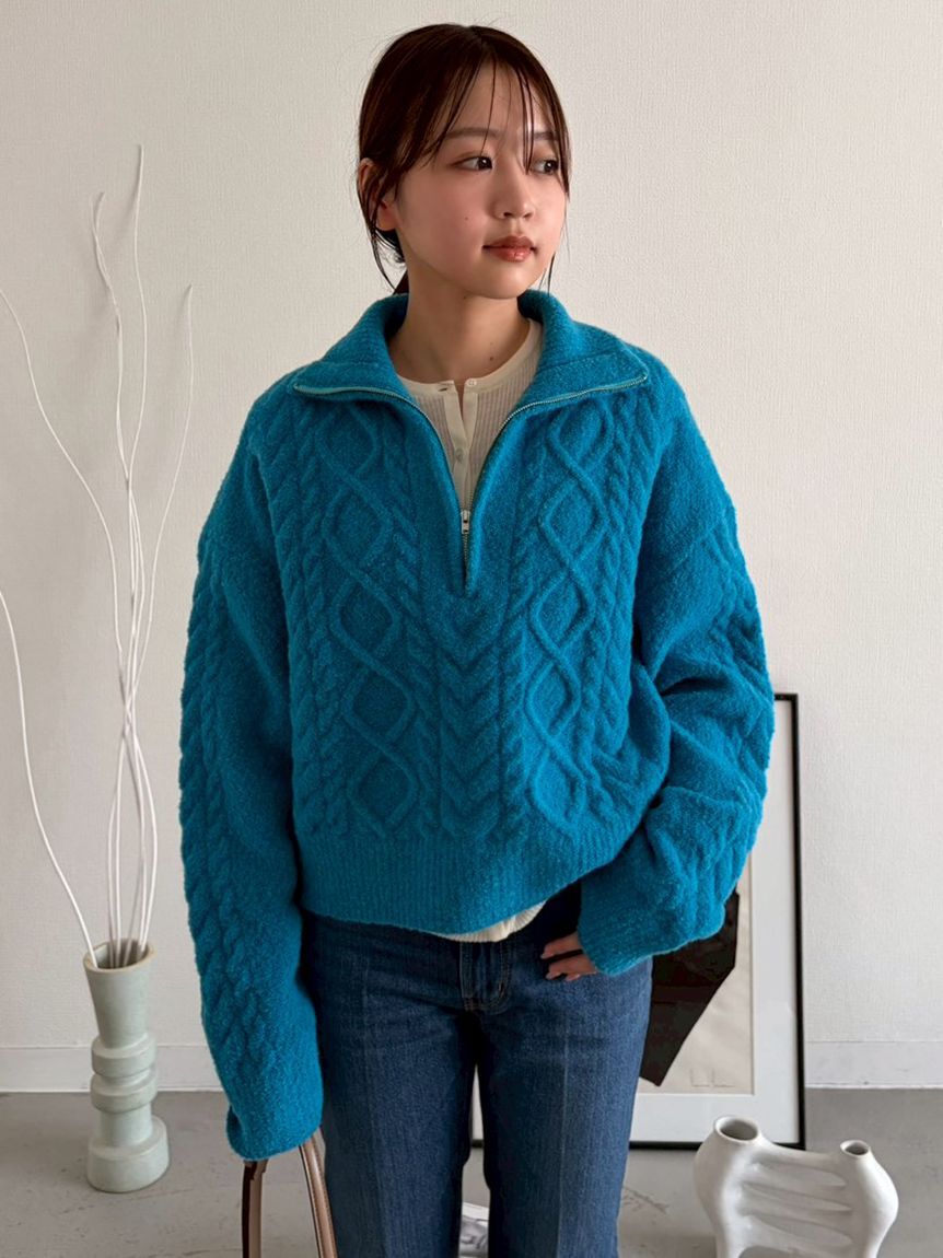 Mila Owen「ベロアヘンリーネックリブニット」|ニット・セーター|