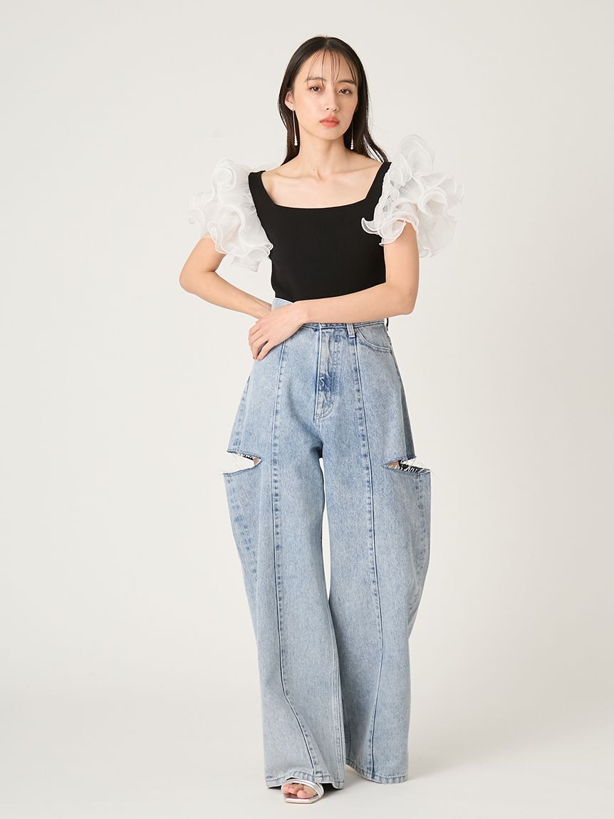 FRAY I.D「オーガンジーフリルスリーブニット」|ニット・セーター|