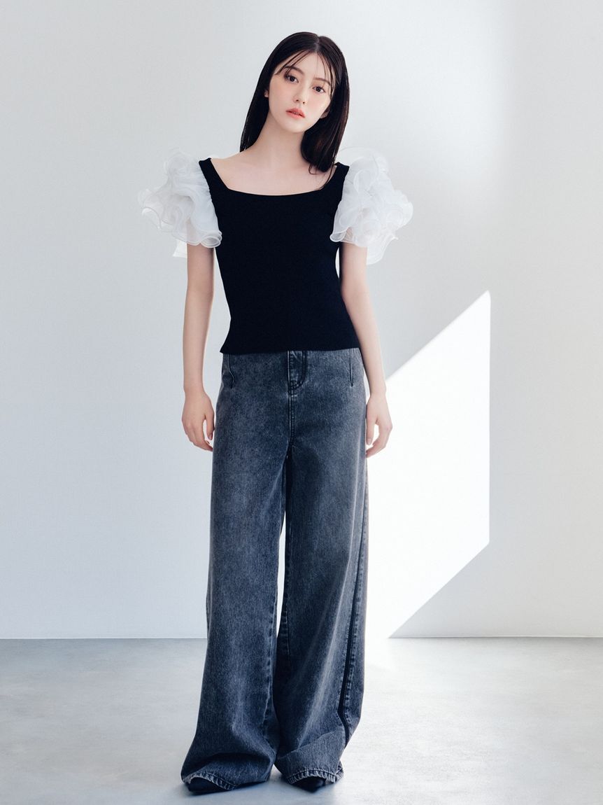 FRAY I.D「オーガンジーフリルスリーブニット」|ニット・セーター|