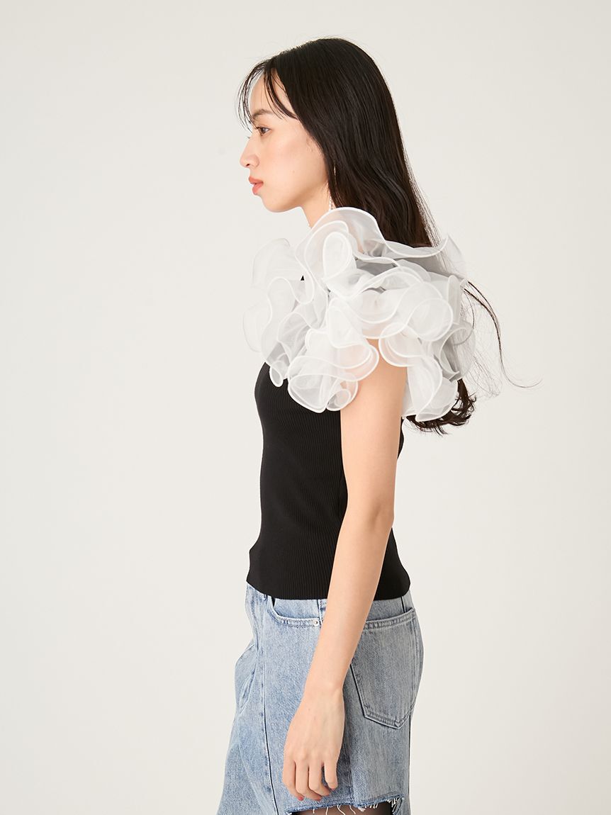 FRAY I.D「オーガンジーフリルスリーブニット」|ニット・セーター|