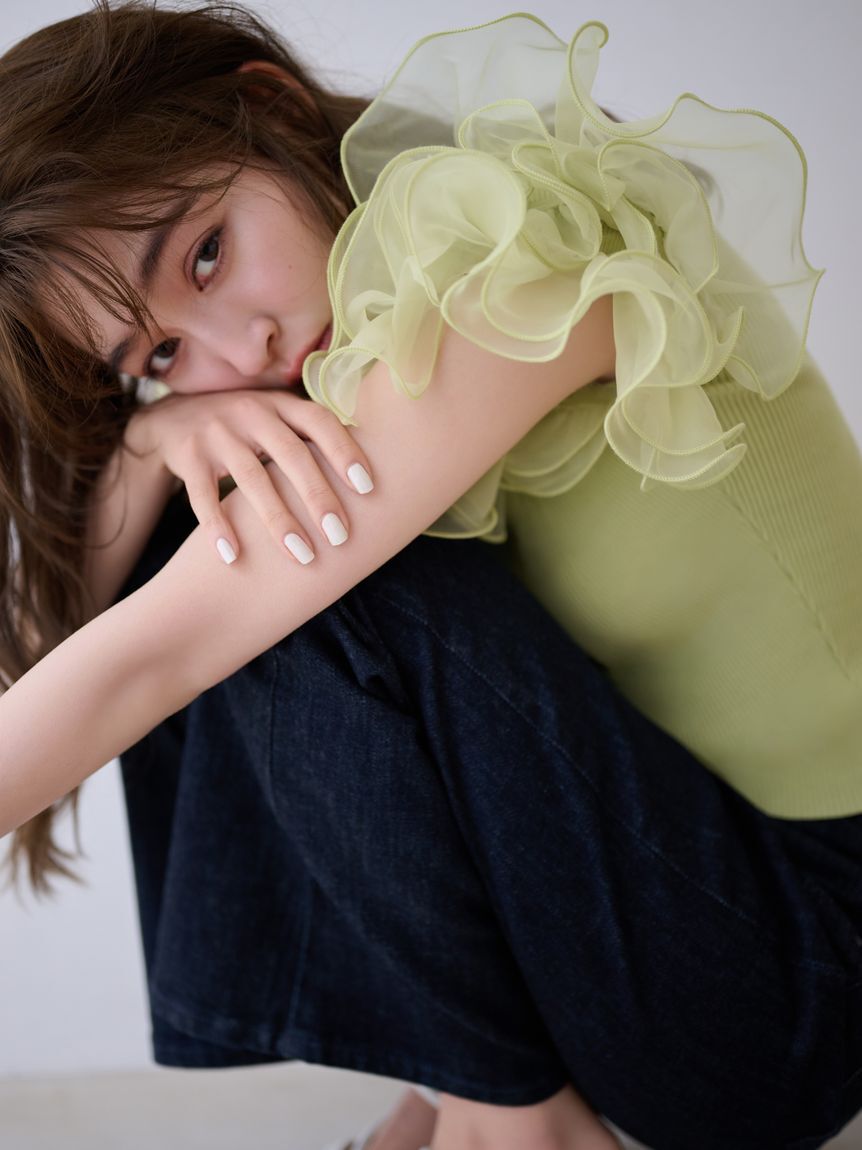 FRAY I.D「オーガンジーフリルスリーブニット」|ニット・セーター|GRN