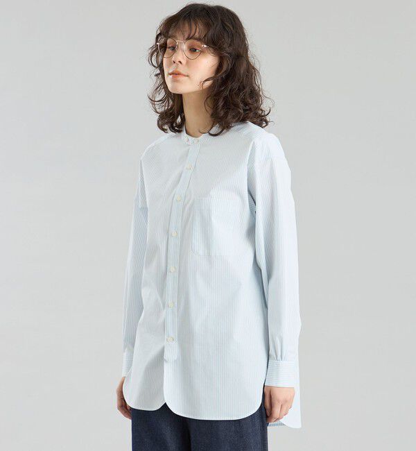 MACKINTOSH PHILOSOPHY「GREY LABEL ストライプバンドカラーシャツ」|シャツ・ブラウス|ブルー