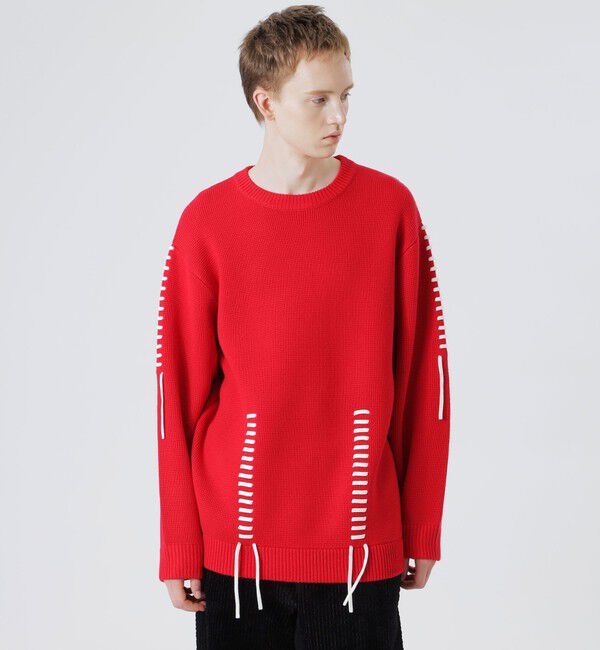  「【UNISEX】ポイントスレッドクルーネック」|ニット・セーター|レッド