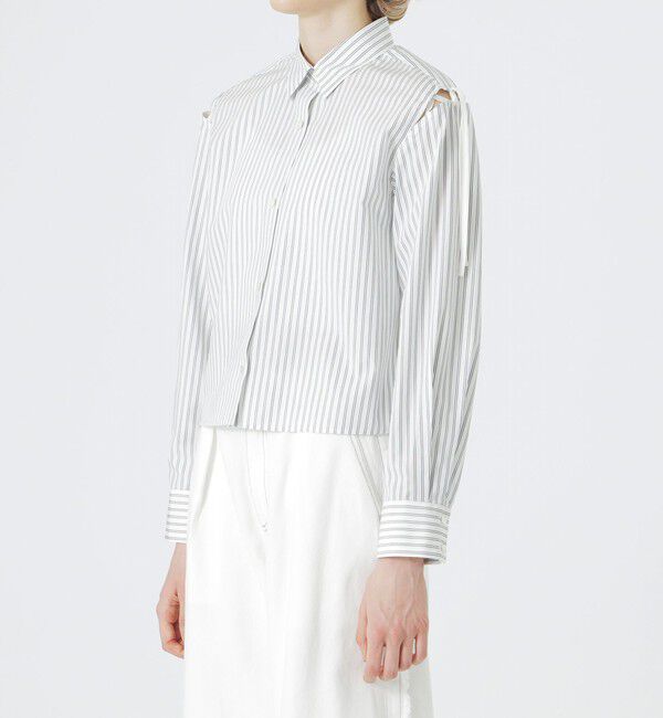  「ストライプショルダーカットアウトシャツ」|シャツ・ブラウス|