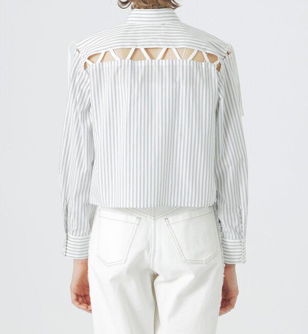  「ストライプショルダーカットアウトシャツ」|シャツ・ブラウス|