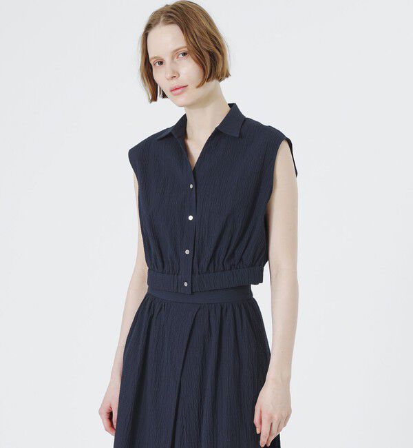 「ショートノースリーブブラウス」|シャツ・ブラウス|ネイビー