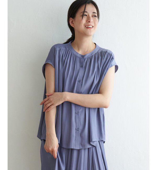 ikka「カッセンギャザーフレンチ袖シャツ」|シャツ・ブラウス|