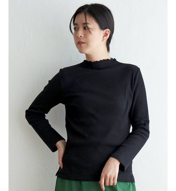 ikka「三角テレコ長袖Tシャツ」|Tシャツ・カットソー|ブラック