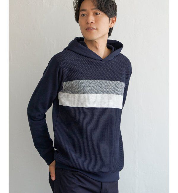 ikka「ブロックスジャガードパーカー」|パーカー|ネイビー