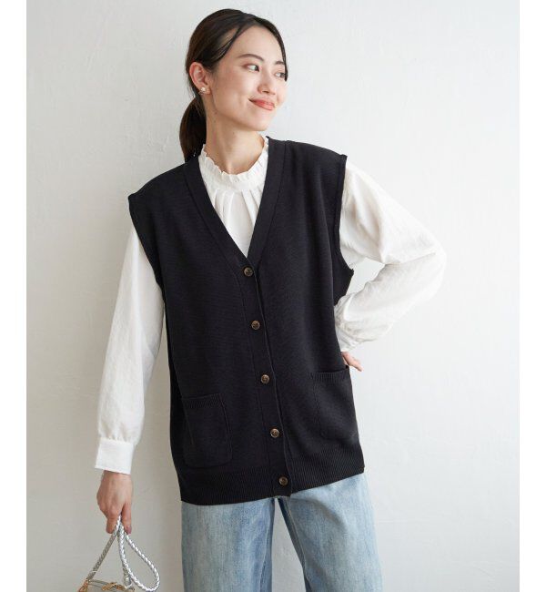 ikka「ハーフミラノニットベスト」|ニット・セーター|ネイビー