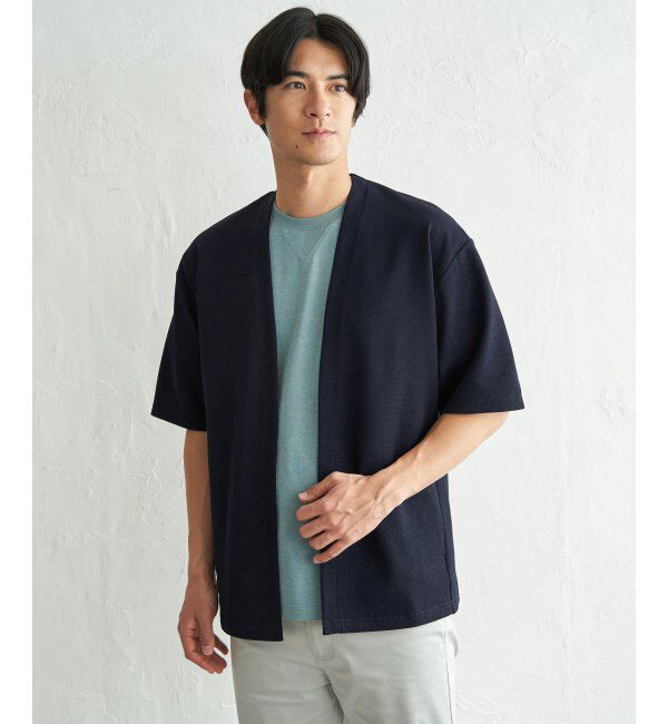 ikka「冷感DRY鹿の子5分袖カーディガン」|カーディガン|ネイビーブルー