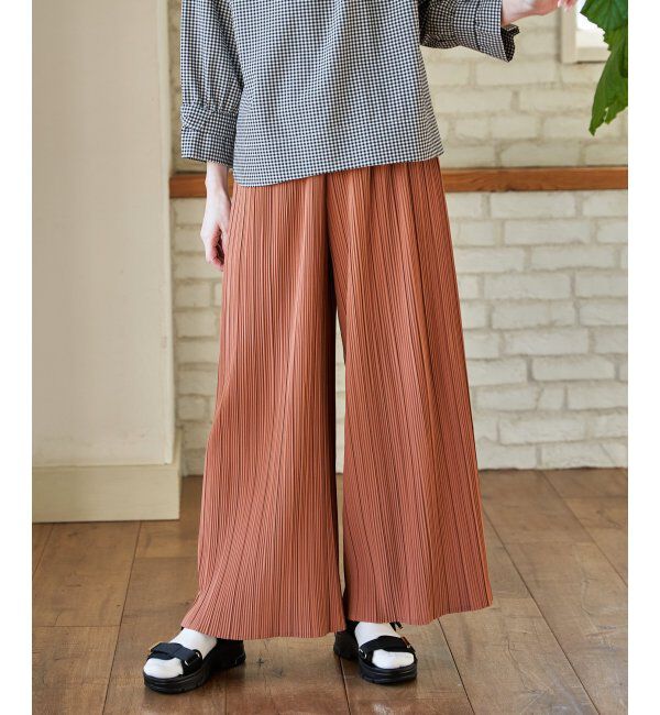 ikka「さらっとプリーツワイドパンツ」|その他|オレンジ