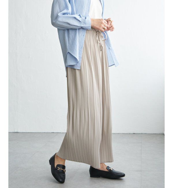ikka「さらっとプリーツワイドパンツ」|その他|グレージュ