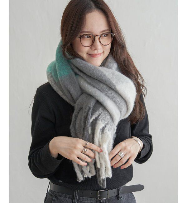 Lbc with Life「ブロックチェックストール」|マフラー|グレー