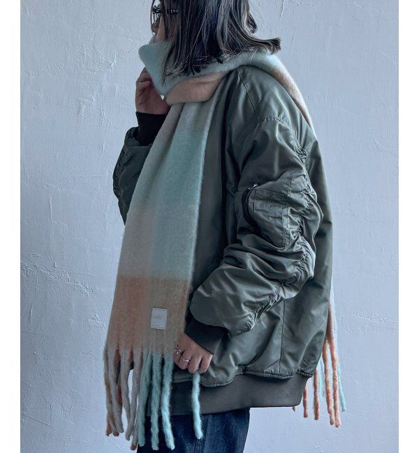 Lbc with Life「ブロックチェックストール」|マフラー|ベージュ