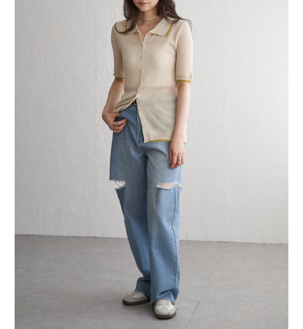 VENCE share style「麻タッチ襟付きカーディガン」|カーディガン|