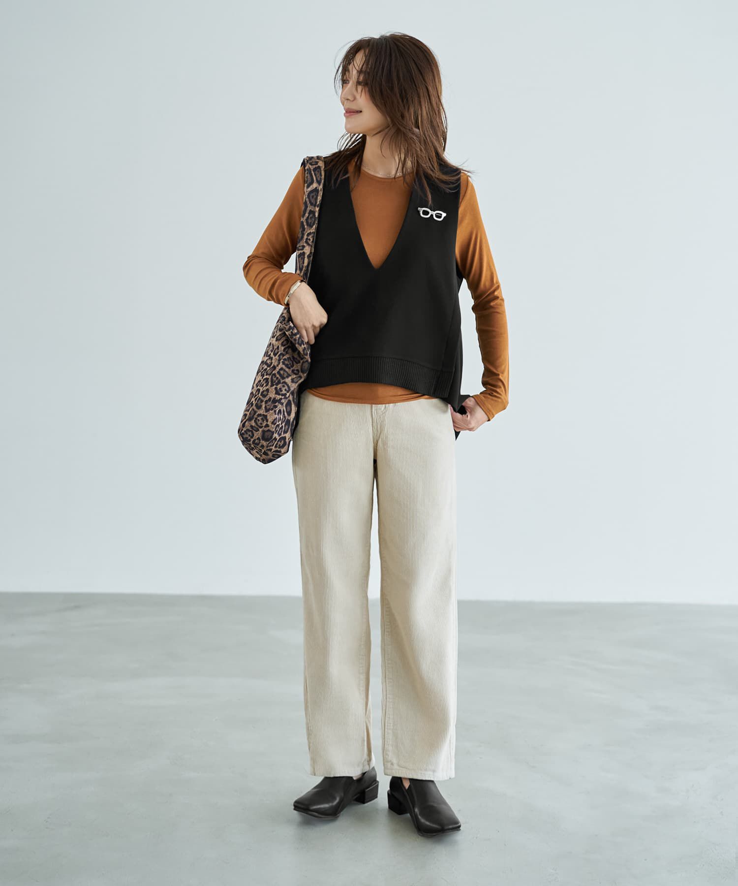 STYLE DELI「とろみ薄リブクルーネックトップス」|Tシャツ・カットソー|