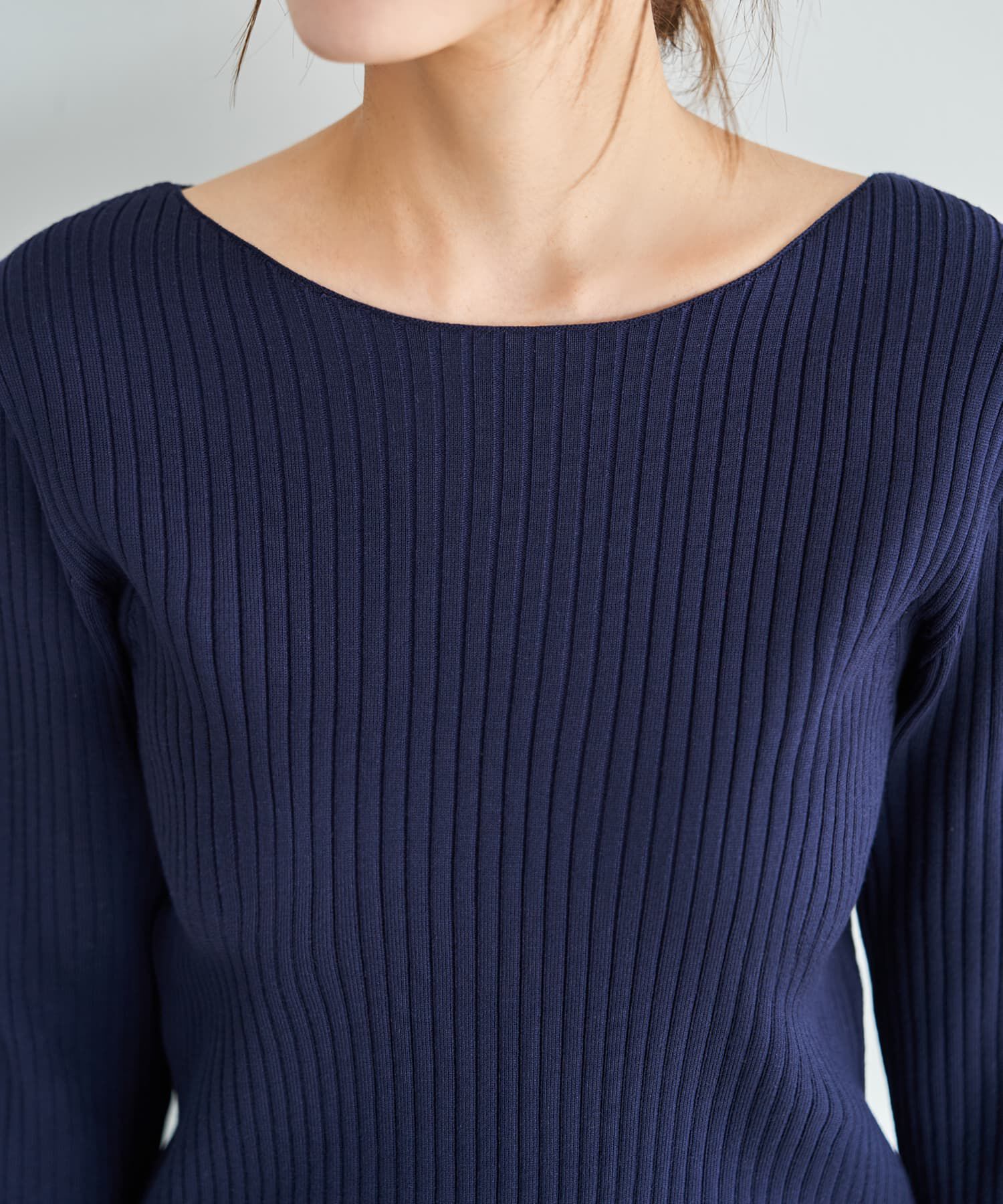 STYLE DELI「袖口折り返しボートネックリブトップス」|ニット・セーター|