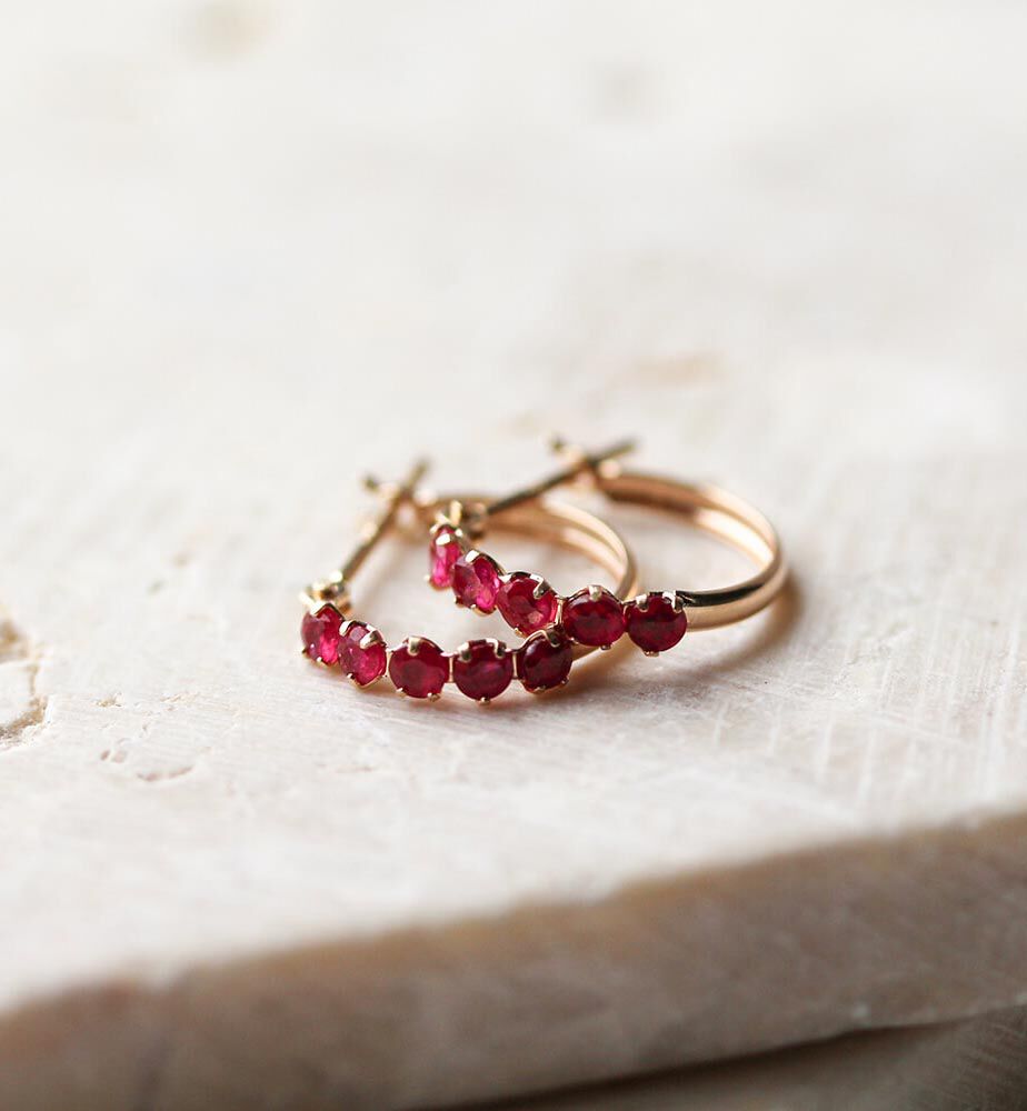  「ルビー スナップ フープ ピアス  | K10YG」|ピアス|