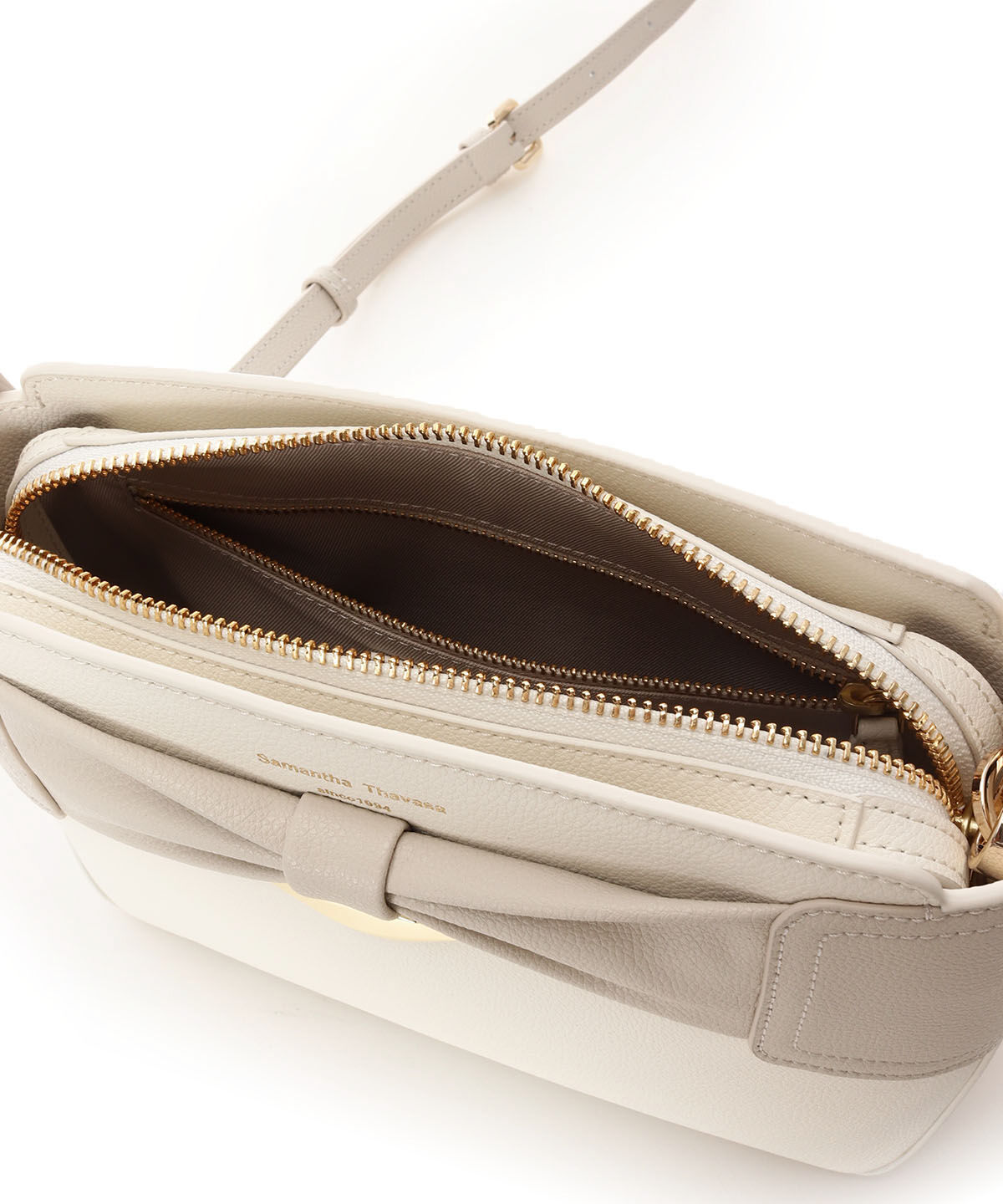 Samantha Thavasa「バイカラーリボンモチーフ スプリットレザーショルダーバッグ」|ショルダー・メッセンジャー|