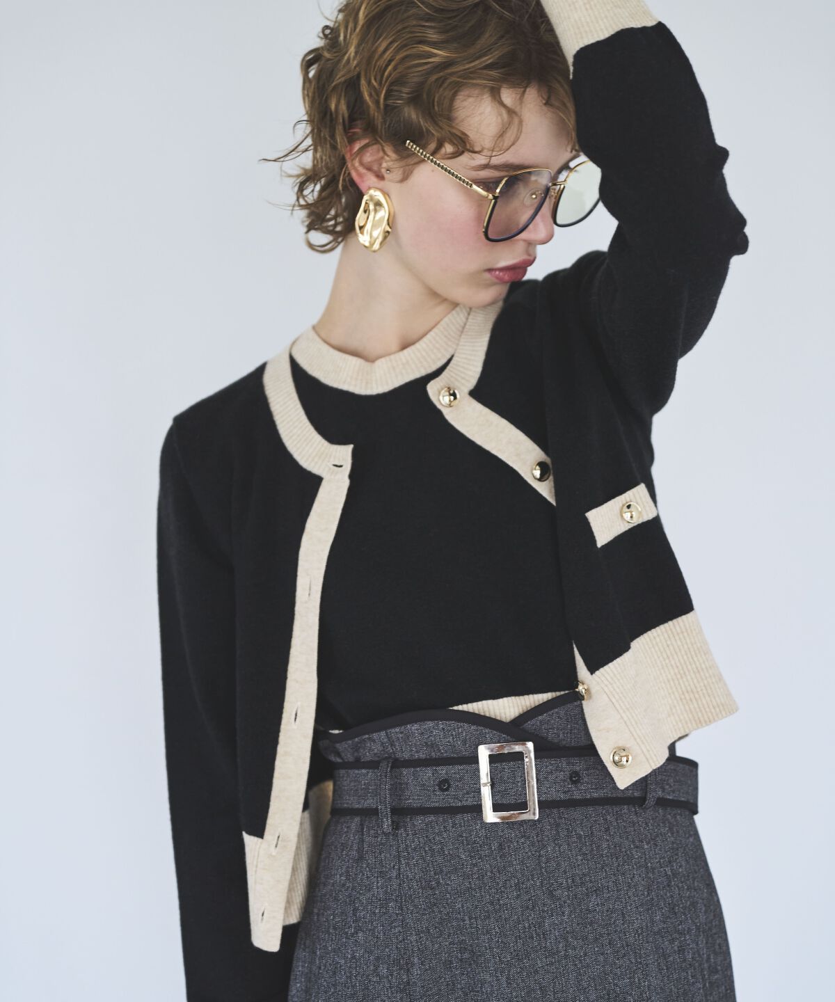 アンドクチュール「配色ニットアンサンブル」|カーディガン|