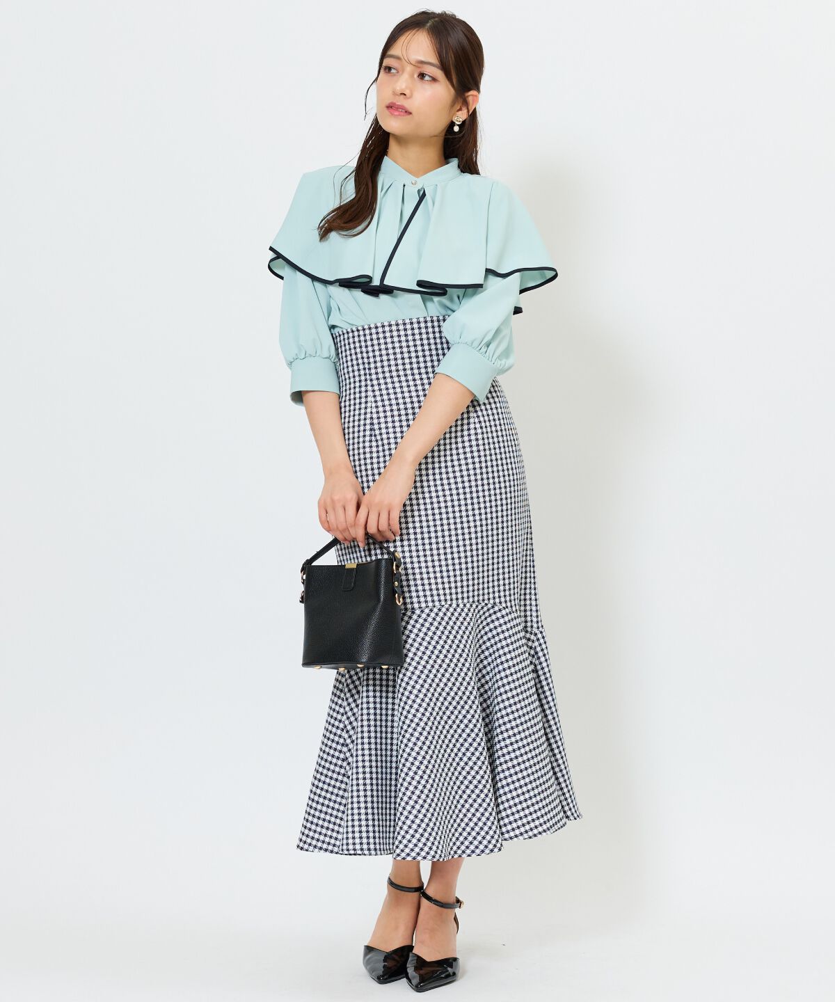 アンドクチュール「千鳥柄マーメイドスカート」|フレア|