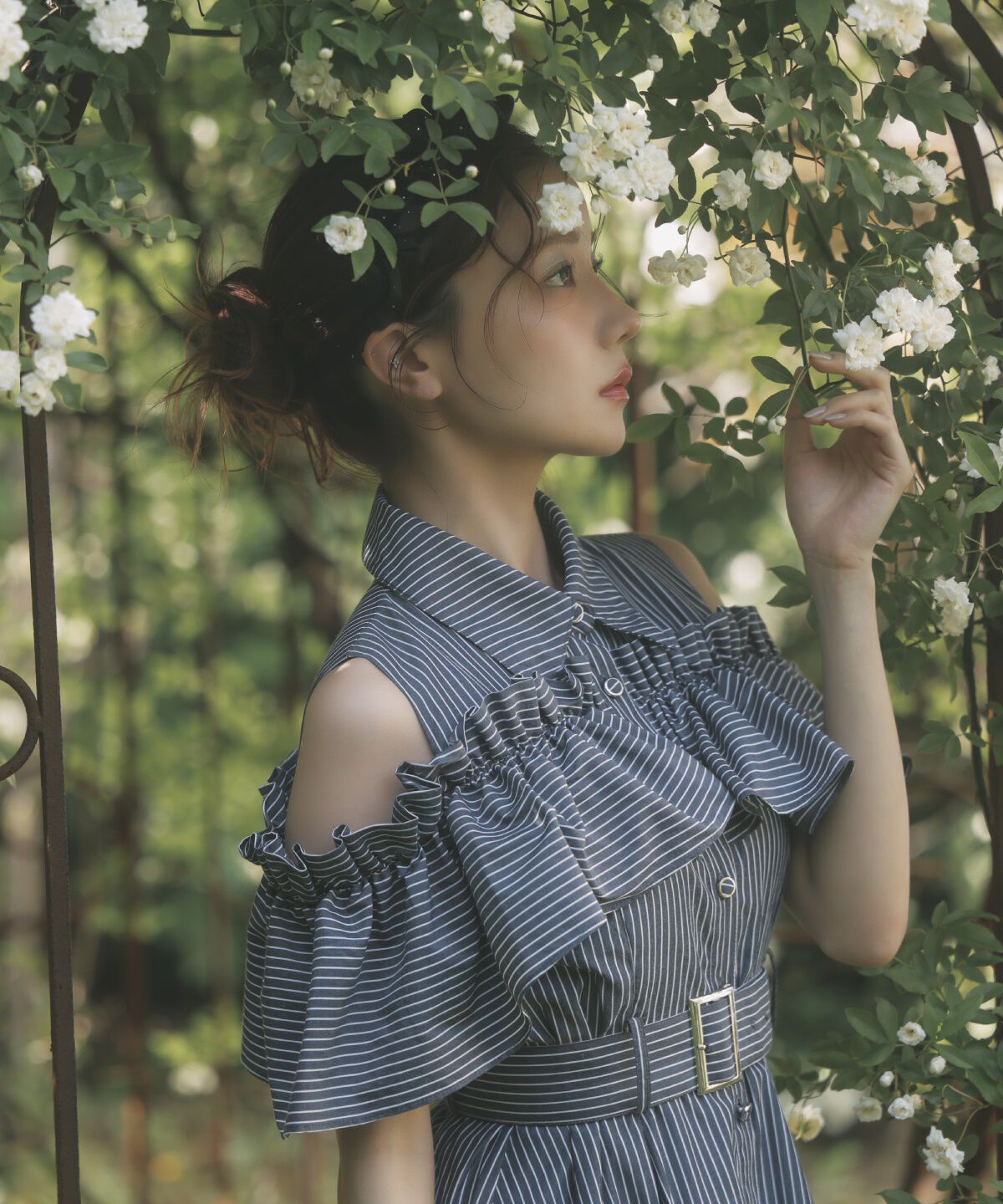 アンドクチュール「オープンショルダーストライプワンピース」|ワンピース|