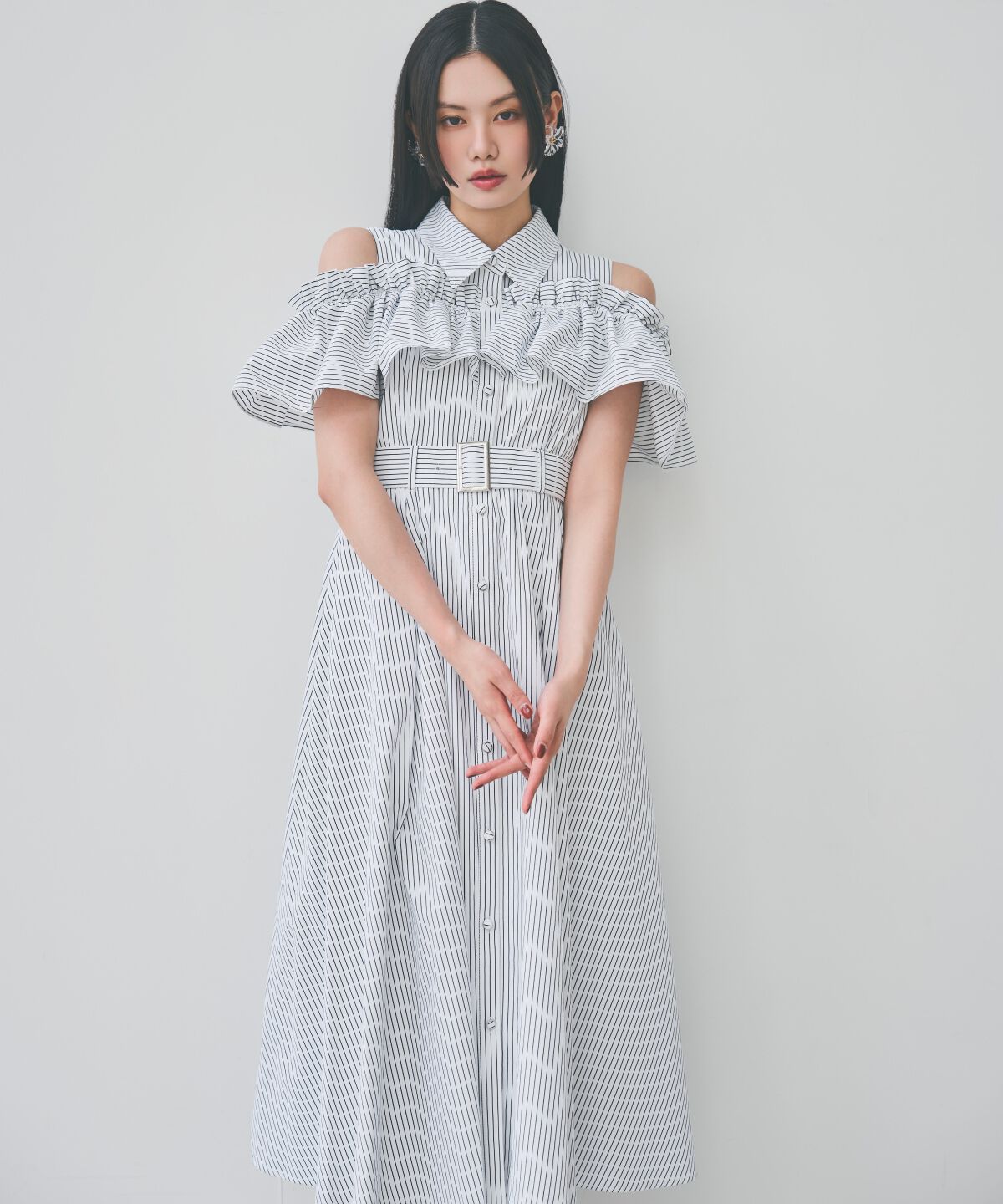 アンドクチュール「オープンショルダーストライプワンピース」|ワンピース|