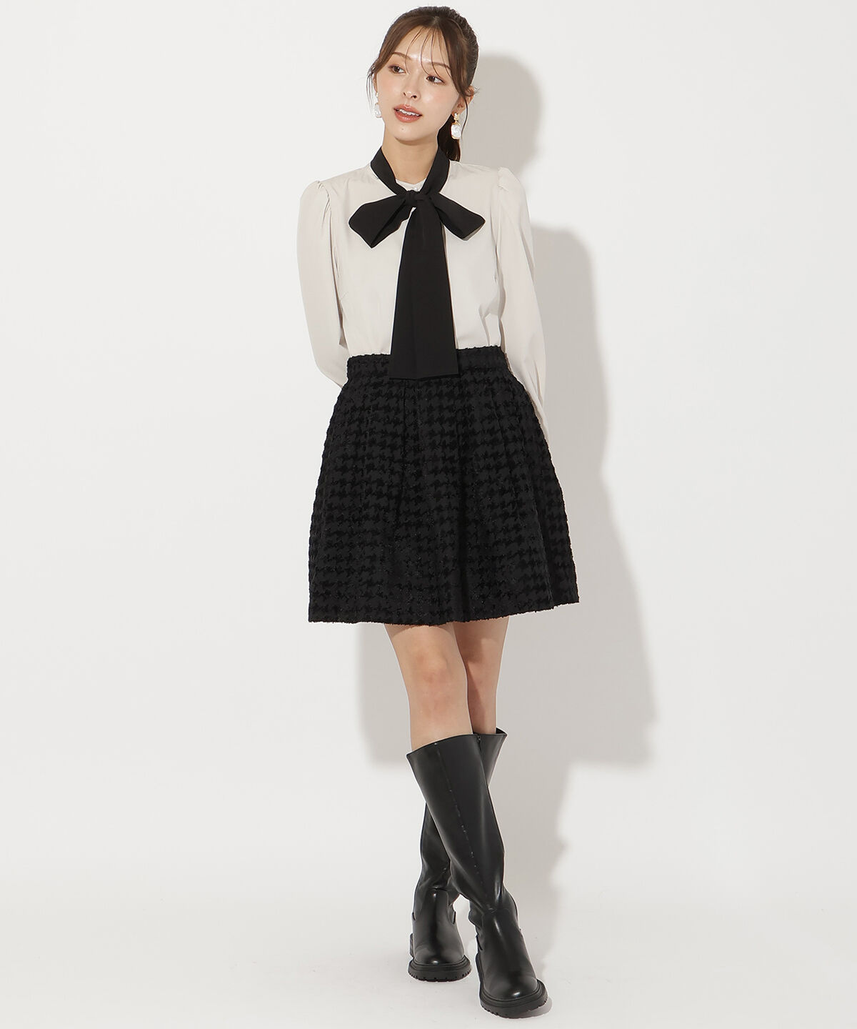アンドクチュール「千鳥ジャガードミニスカート」|フレア|