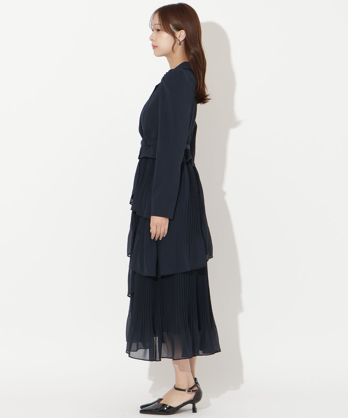 アンドクチュール「ジャケットレイヤードプリーツワンピース」|ワンピース|