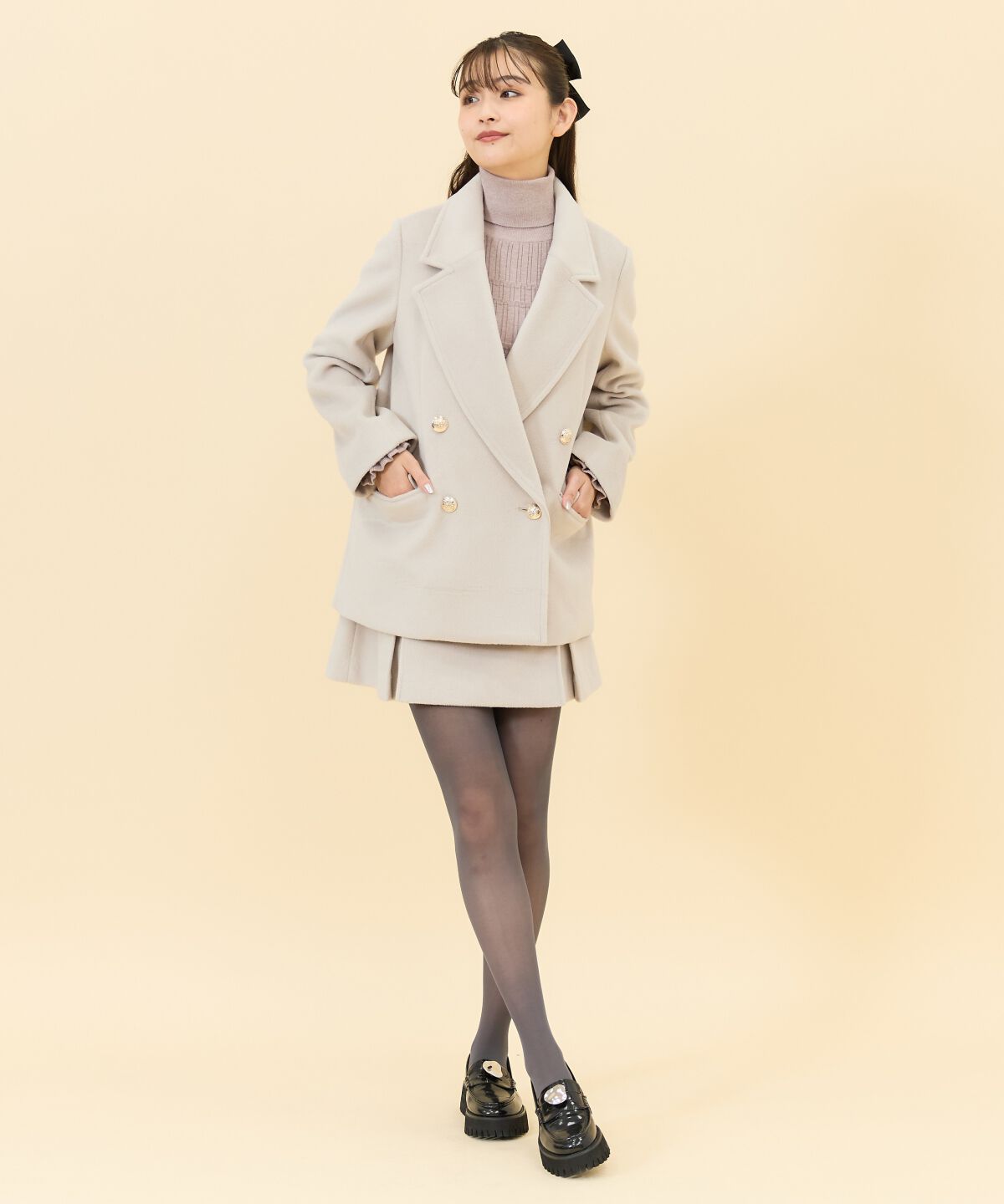 REDYAZEL「カットメルトンダブルショートコート」|ステンカラーコート|