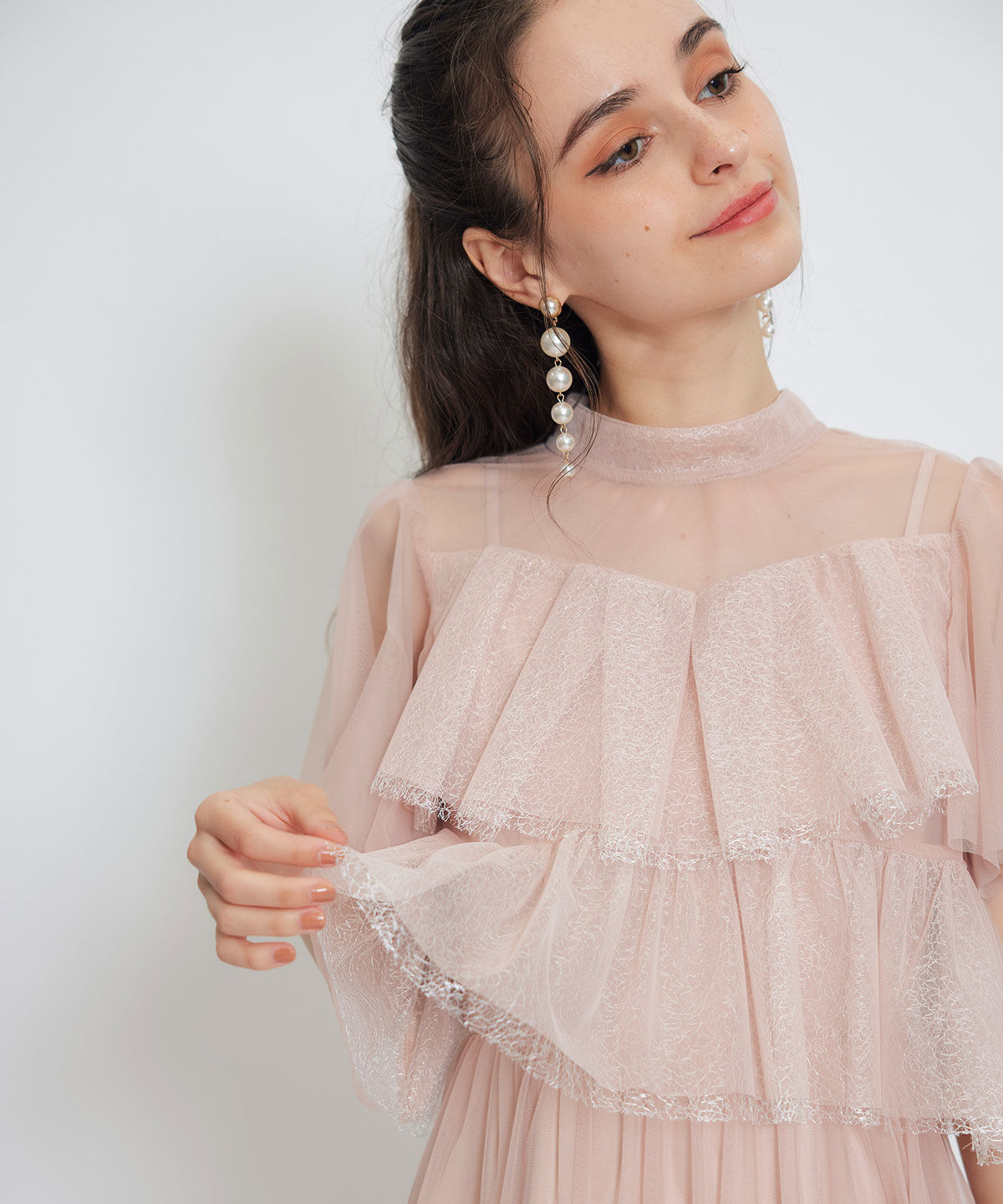 REDYAZEL「チュールレースティアードトップス&times;キャミソールフレアロングドレス」|ドレス|