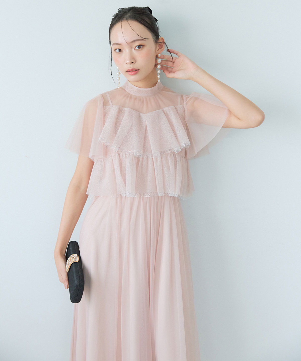 REDYAZEL「チュールレースティアードトップス&times;キャミソールフレアロングドレス」|ドレス|