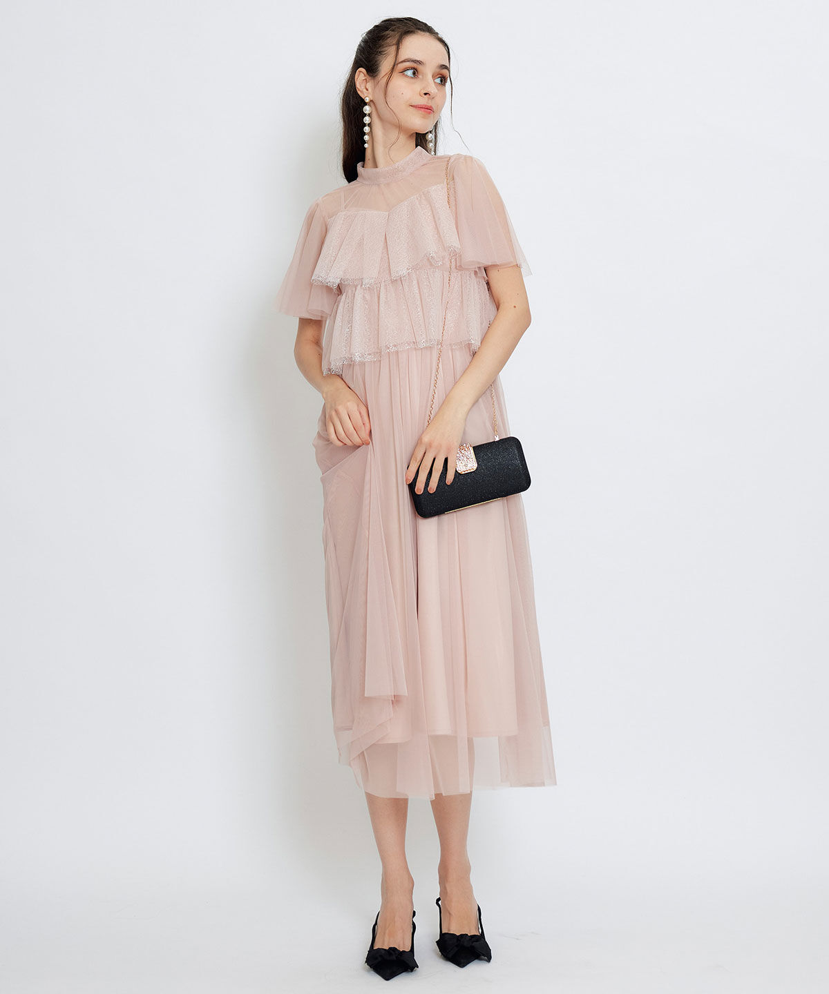 REDYAZEL「チュールレースティアードトップス&times;キャミソールフレアロングドレス」|ドレス|